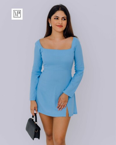Square Neck Side Slit Mini Dress