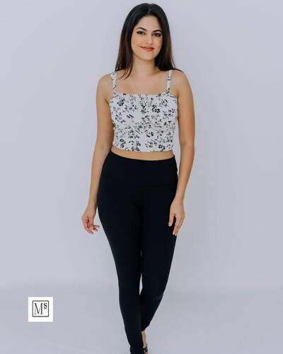 White Black Floral Printed Back Smoked Crop Top