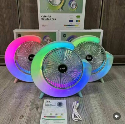 7 Colour LED Rotating Desktop Cooling Fan – 180° Swing Head USB Fan