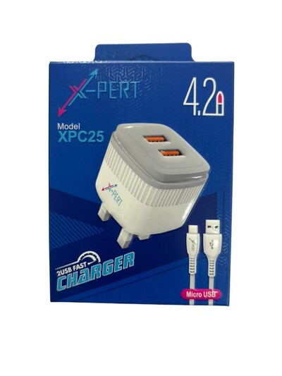 X-Pert XPC25 Dual USB Wall Fast Charger with Micro Charging Cable