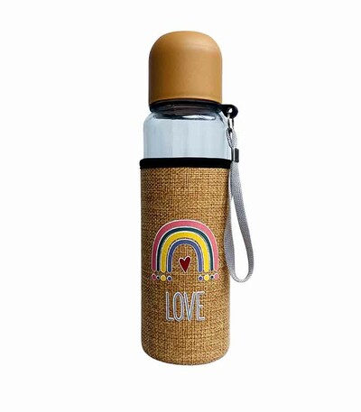 Glass Water Bottle with Pouch 600 ml