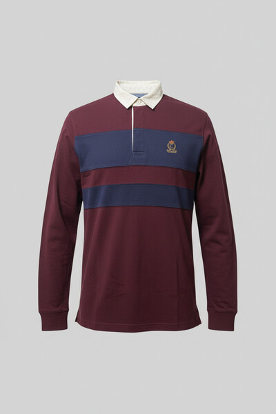 CHAPS Rugby LS Polo T-Shirt– Maroon & Navy Striped (Size-M)