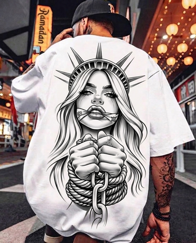 Men'S Casual-T-Shirt - Features a Sa Casual T-Shirt - Features a Samurai Sword Heat Transfer Design, Made from 100% Breathable Knit Fabric, with a Regular Fit And Round Neck Design, Perfect for Summer Outdoor Activities And Everyday Wear