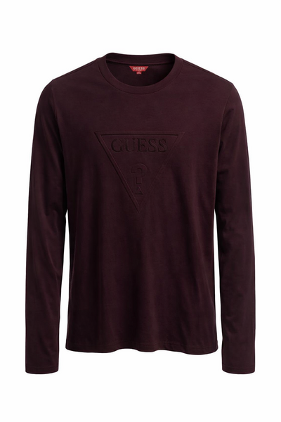 GUESS LS Crew Neck T-Shirt Maroon (Size-XL)