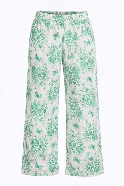NAME IT Girls Green Floral Linen Pants(Sizes - 7/8/10/12 Years)