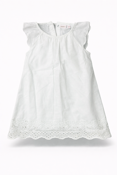 NAME IT Girls’ White Embroidered Dress (Size-9-12 Months)