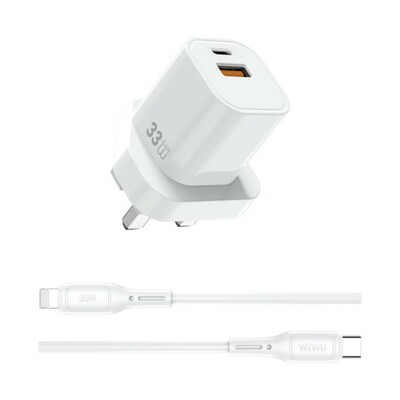 WiWU WI-G018 Cube 33w A+C UK Fast Charger Combo with Type-C to Lightning Cable