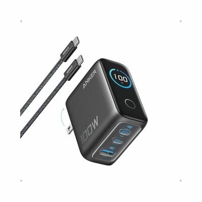 Anker B121BKZ1 3-Port 100W PD Fast Charging GaN USB-C Charger