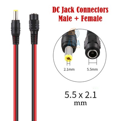 DC Power Jack Connectors Male + Female (5.5mm X 2.1mm) 