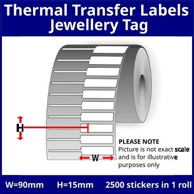 90x15 Jewelry Tags, Thermal Transfer, 1up, PP, 2500pcs Labels Roll